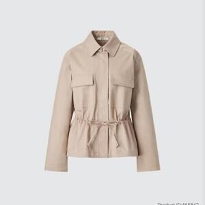 Cream and tan cotton utility jacket with adjustable waist #utilitychic